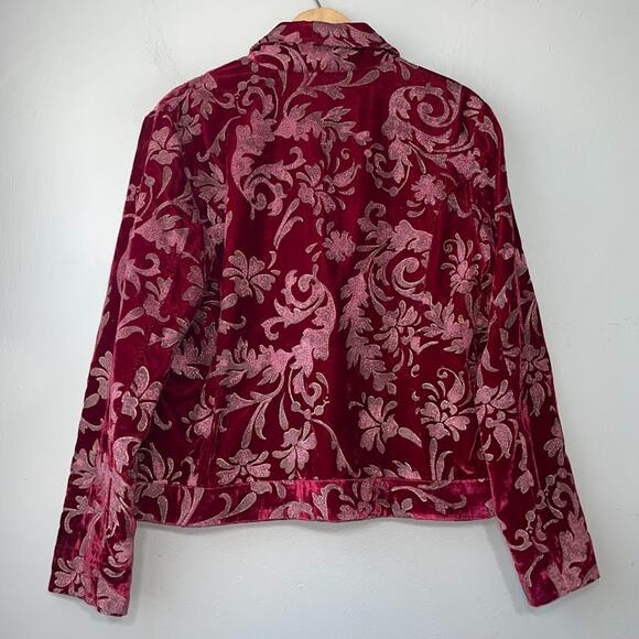 Chicos Velvet Jacket Womens 1 Size Medium Burgundy Whimsigoth Evening Victorian - Picture 5 of 13